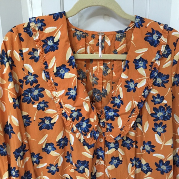 Free People Orange Floral Blouse ~Oversized - Picture 5 of 16